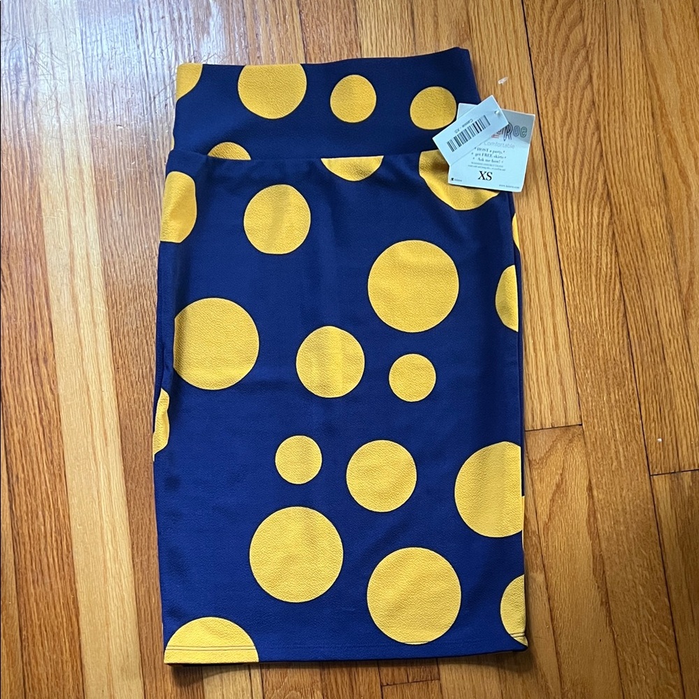 LuLaRoe Blue and Yellow Polka Dot Pencil Skirt